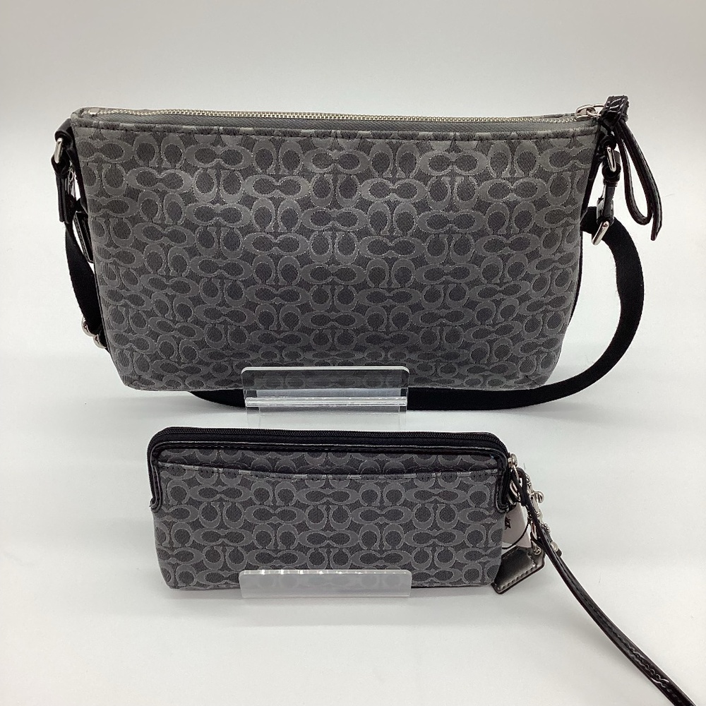 241. Coach 2pc Black & Gray Cloth Logo Set Purse EUC / NWT